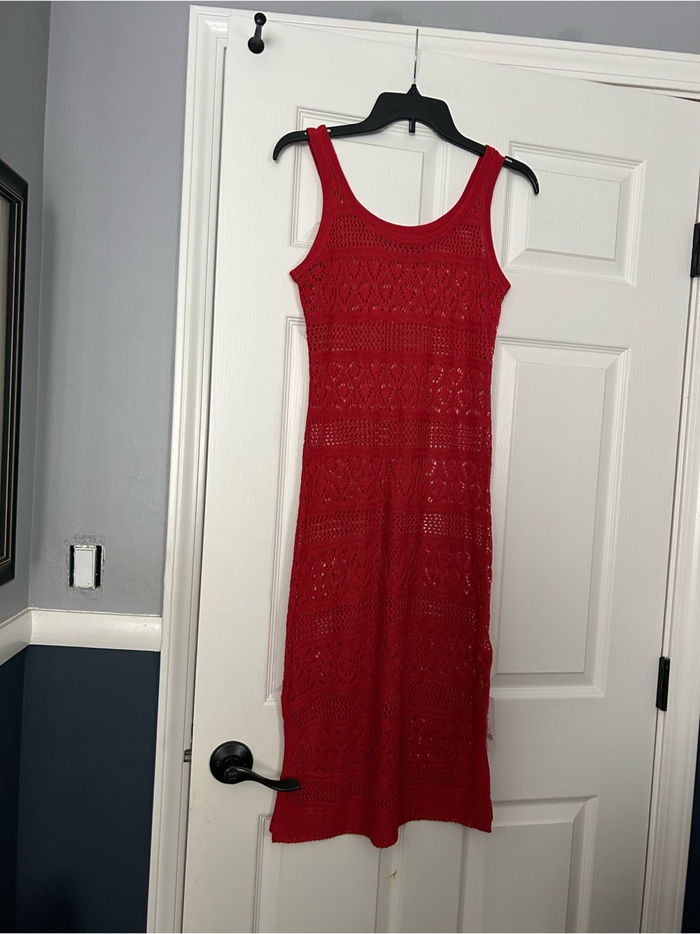 Sleeveless Red Crochet Swim Coverup Dress